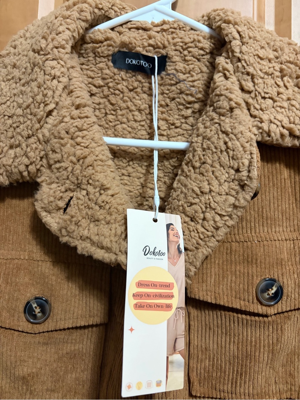 Corduroy Sherpa Collar Jacket - Tan - Picture 2 of 4